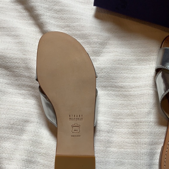 NWT Stuart Weitzman silver leather upper/lining/sole  mirror slides size 8 - Picture 3 of 4
